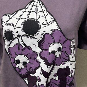 Pvmkinart "candle fright" image, purple short sleeve t-shirt, ladie's medium